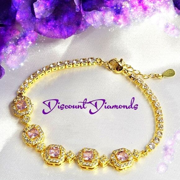 Pink, & White Topaz Tennis Bracelet on Platinum - Stamped PT 950 … - Picture 1 of 10